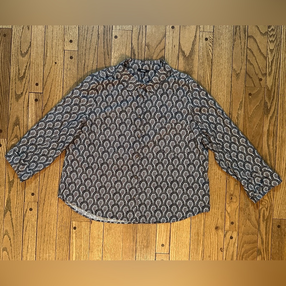Hatley Women’s Button-Down Blouse, 3/4-Sleeve, Black White Fan Print, Size XL